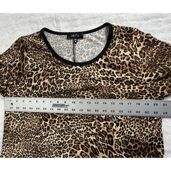 Comfy USA Women's Leopard Print Dress Medium Brown 3/4 Sleeve Stretch Zip Detail - Picture 6 of 7